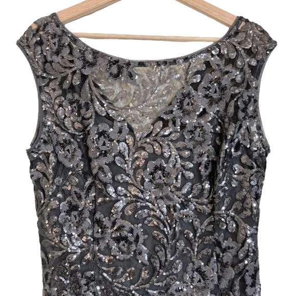 LAUREN RALPH LAUREN Sequined Lace Overlay Sheath Dress Deep Gray - Picture 11 of 14